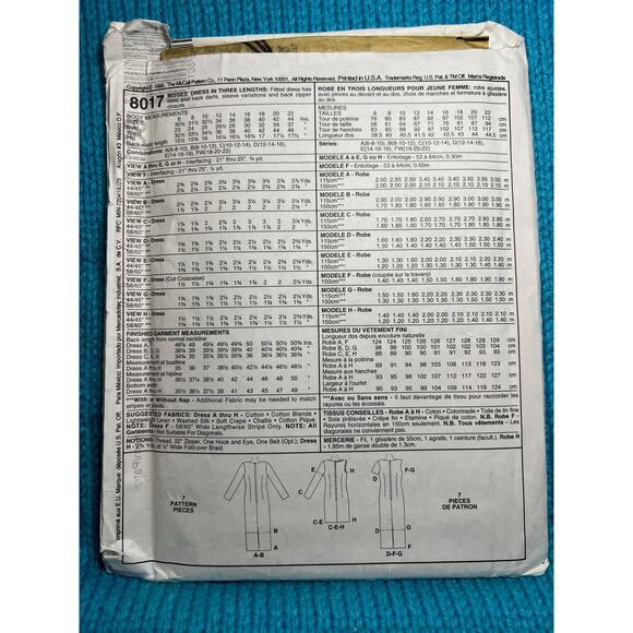 McCalls 8017 Sewing pattern Bodycon dress midi maxi size 6 8 10 - Picture 3 of 7